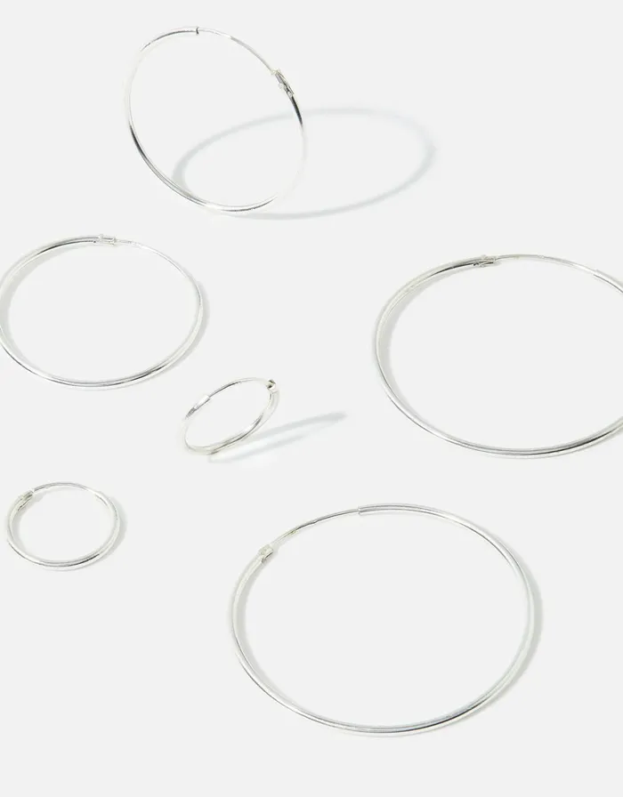Accessorize Sterling Silver Plain Hoop Earring Set Women Earrings