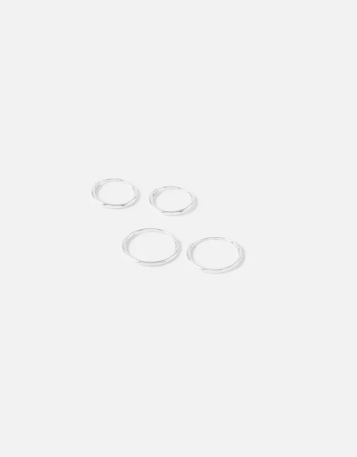 Accessorize Sterling Silver Plain Mini Hoop Set Women Earrings