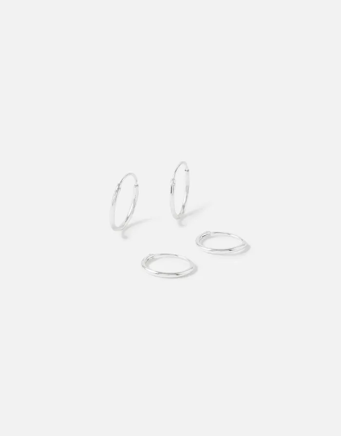 Accessorize Sterling Silver Plain Mini Hoop Set Women Earrings