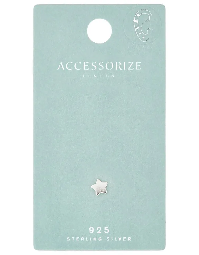 Accessorize Sterling Silver Single Star Stud Women Earrings