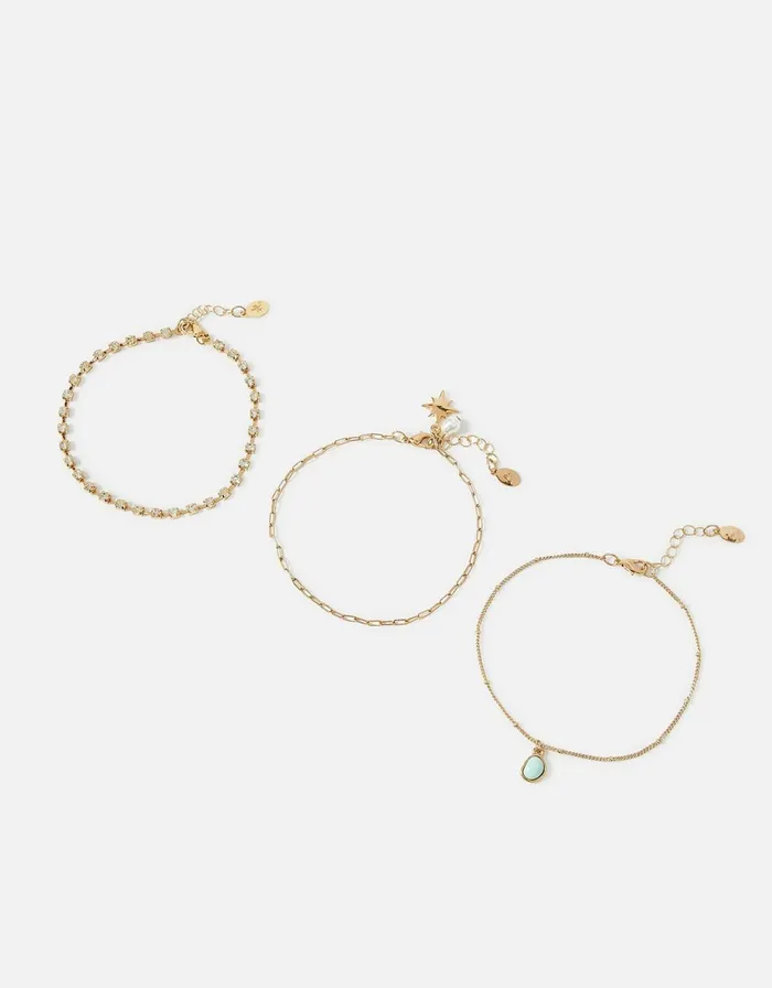 Accessorize Stone And Cupchain Anklet Set Women Anklets