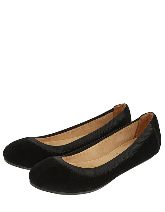 Accessorize Suede Elasticated Ballerina Flats Black Black Women Flat Shoes