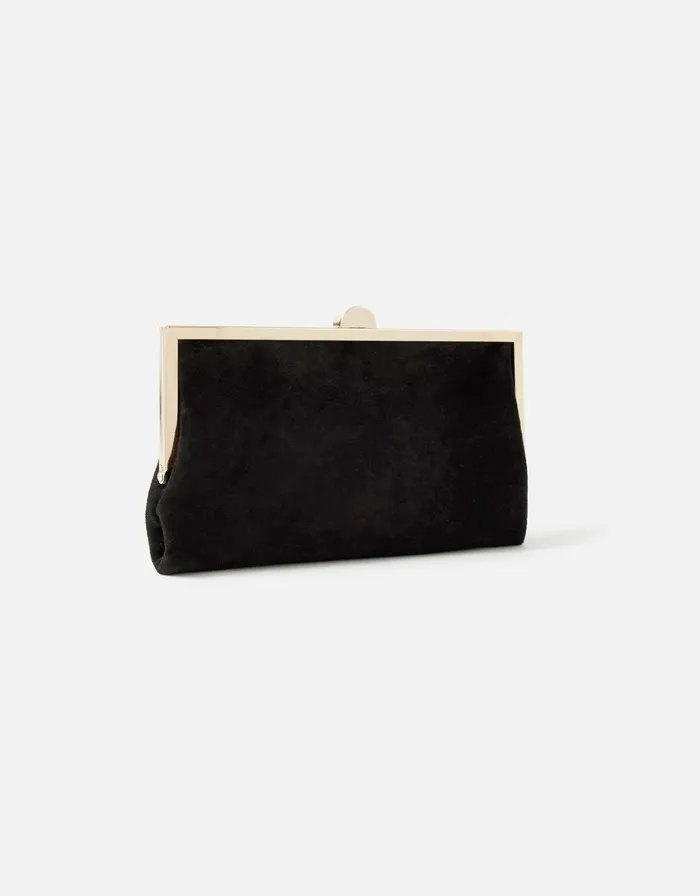 Accessorize Suedette Clipframe Clutch Bag Black Women Clutch Bags