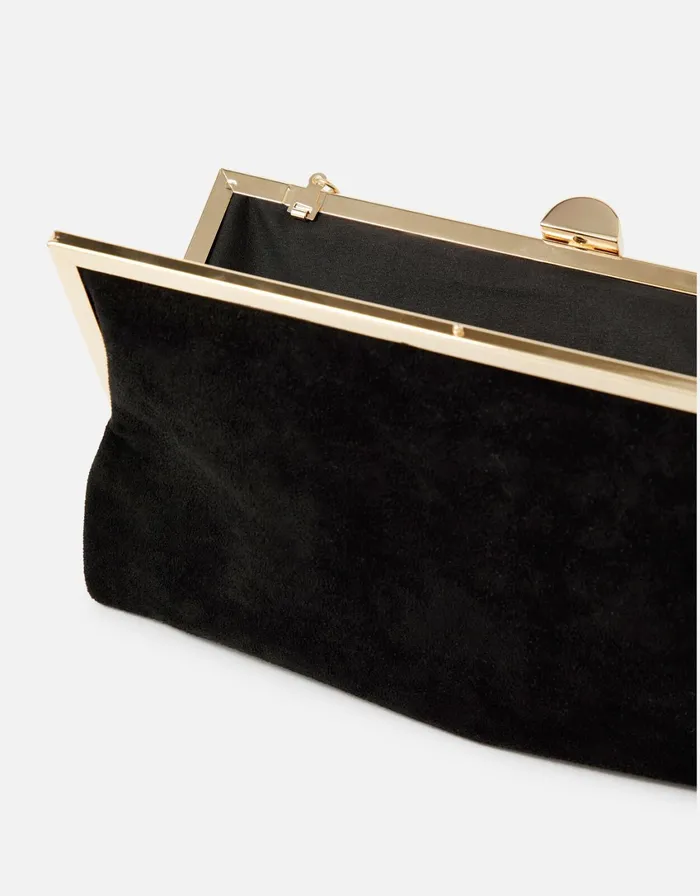 Accessorize Suedette Clipframe Clutch Bag Black Women Clutch Bags