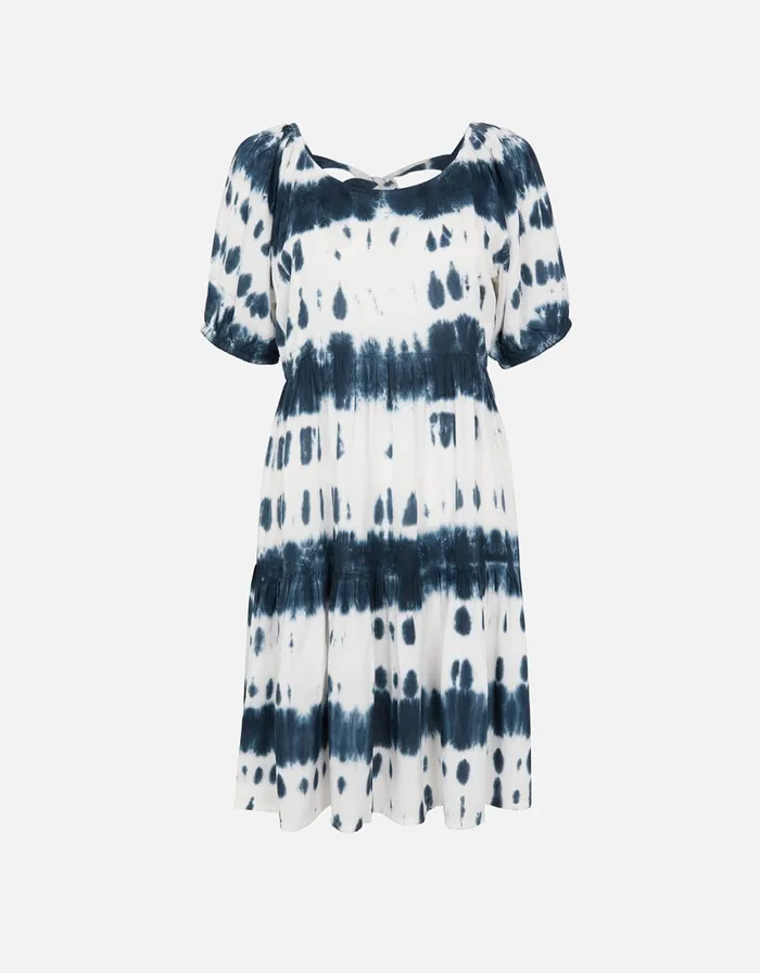 Accessorize Tie Dye Puff Sleeve Dress Blue Blue Women Dresses