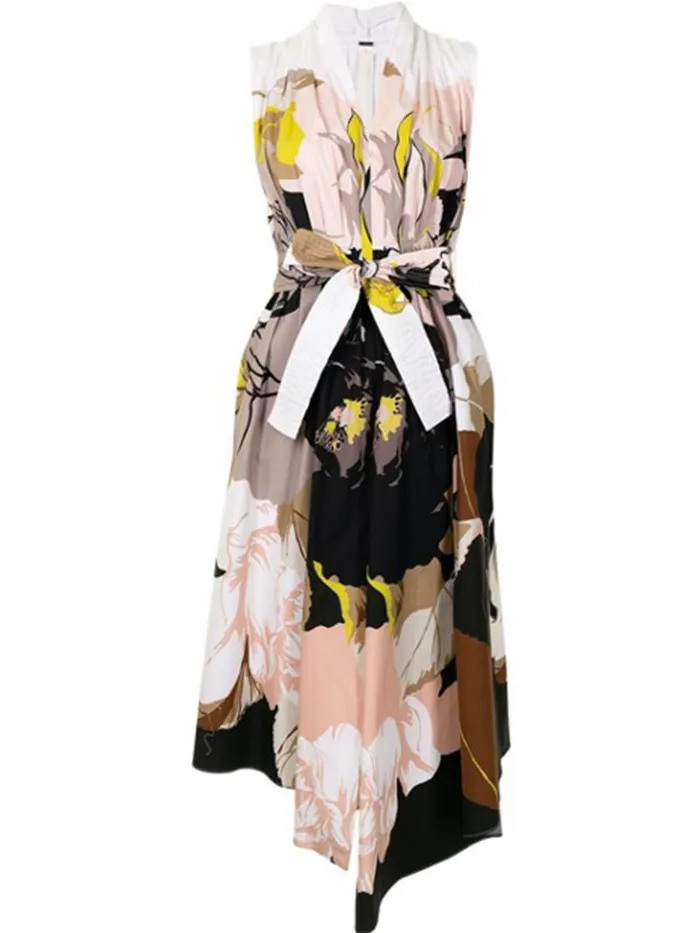 Adam Lippes Dresses and Jumpsuits Asymmetrical Dress In Printed Poplin Ivory Floral B 8211 Women