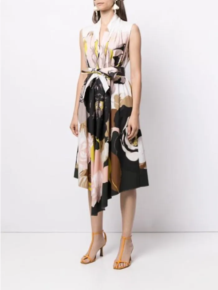 Adam Lippes Dresses and Jumpsuits Asymmetrical Dress In Printed Poplin Ivory Floral B 8211 Women