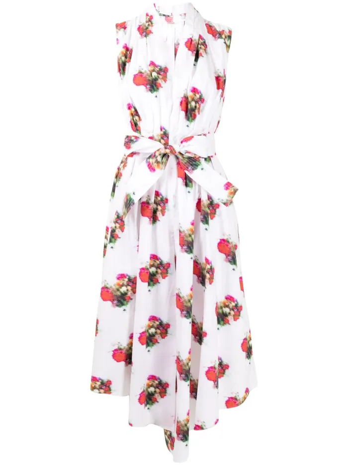 Adam Lippes Dresses and Jumpsuits Belted Asymmetrical Dress In Printed Poplin Ivory Floral 8211 Women