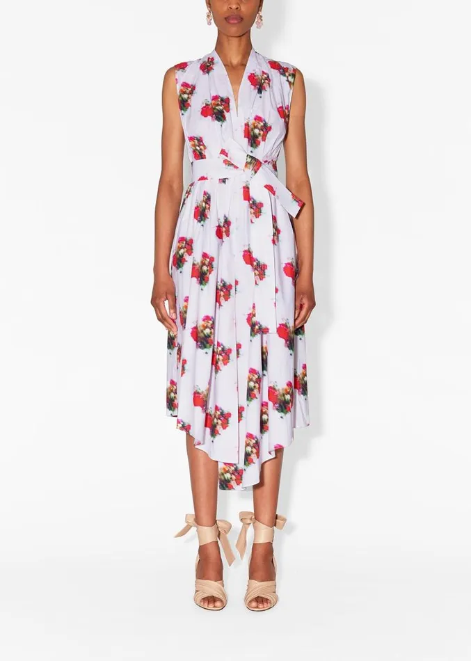 Adam Lippes Dresses and Jumpsuits Belted Asymmetrical Dress In Printed Poplin Ivory Floral 8211 Women