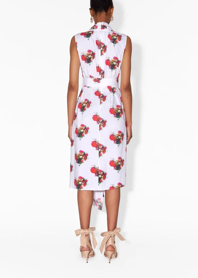 Adam Lippes Dresses and Jumpsuits Belted Asymmetrical Dress In Printed Poplin Ivory Floral 8211 Women