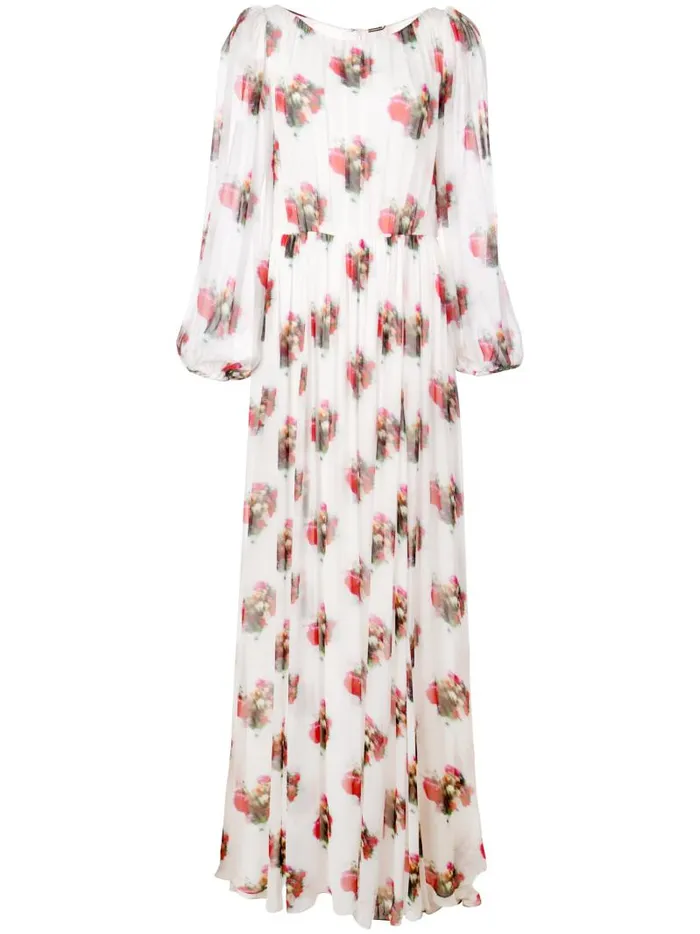 Adam Lippes Dresses and Jumpsuits Boatneck Gown In Printed Chiffon Ivory Floral 8211 Women