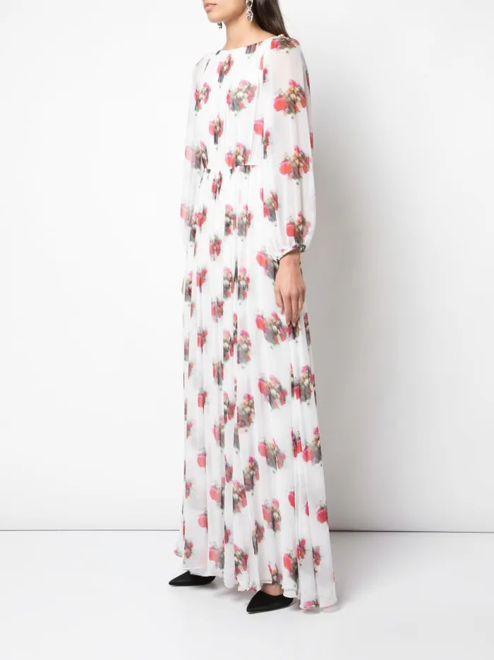 Adam Lippes Dresses and Jumpsuits Boatneck Gown In Printed Chiffon Ivory Floral 8211 Women