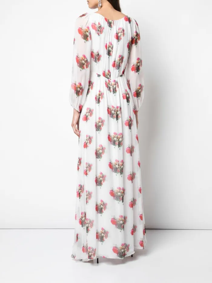 Adam Lippes Dresses and Jumpsuits Boatneck Gown In Printed Chiffon Ivory Floral 8211 Women
