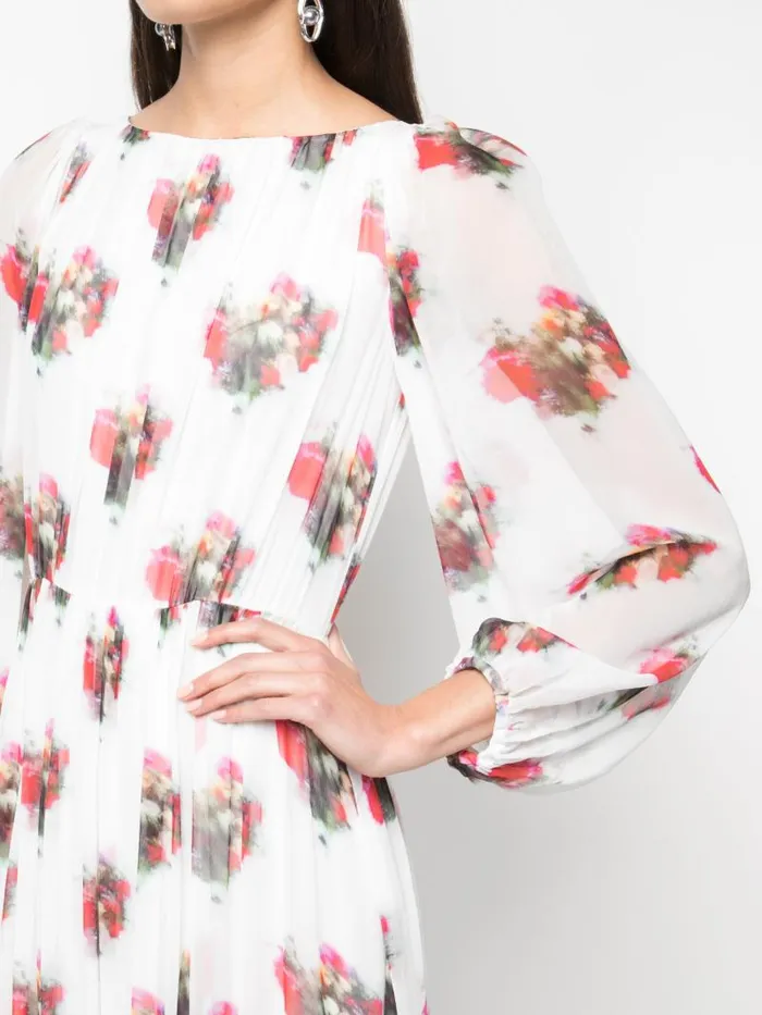 Adam Lippes Dresses and Jumpsuits Boatneck Gown In Printed Chiffon Ivory Floral 8211 Women