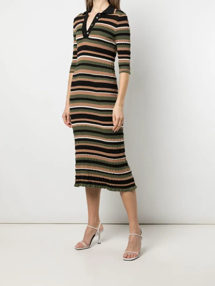 Adam Lippes Dresses and Jumpsuits Short Sleeve Polo Dress In Cotton Crepe Black Multi Stripe 8211 Women