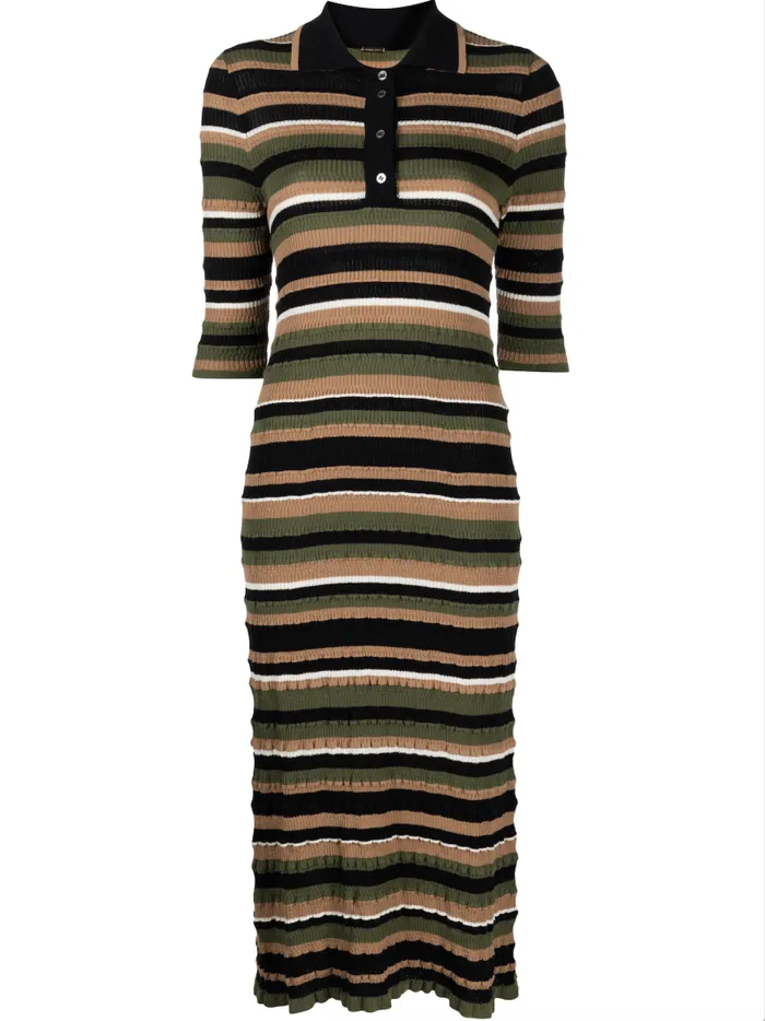 Adam Lippes Dresses and Jumpsuits Short Sleeve Polo Dress In Cotton Crepe Black Multi Stripe 8211 Women