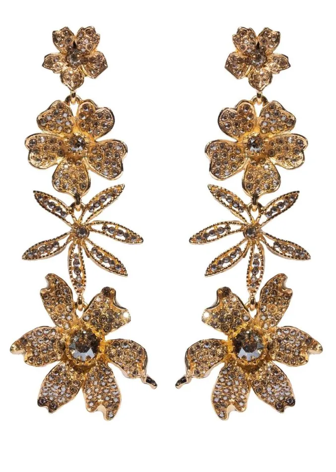 Adam Lippes Earrings Four Flower Drop Earring With Crystals Champagne Gold 8211 Women