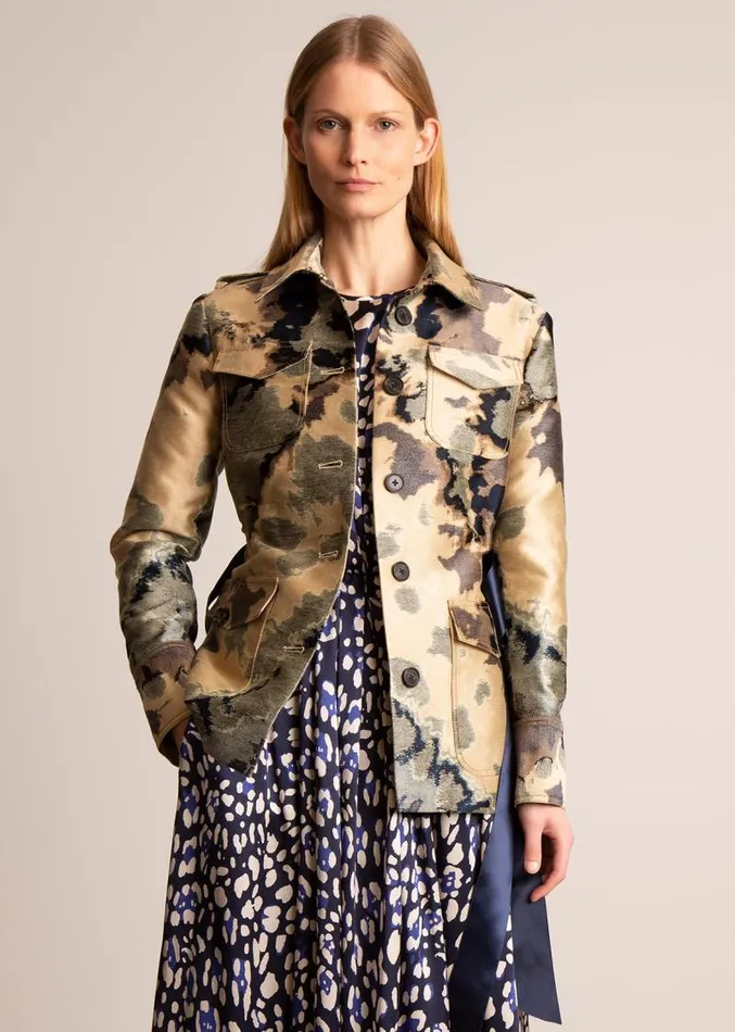 Adam Lippes Jackets and Coats Safari Jacket In Jacquard Gold Multi 8211 Women