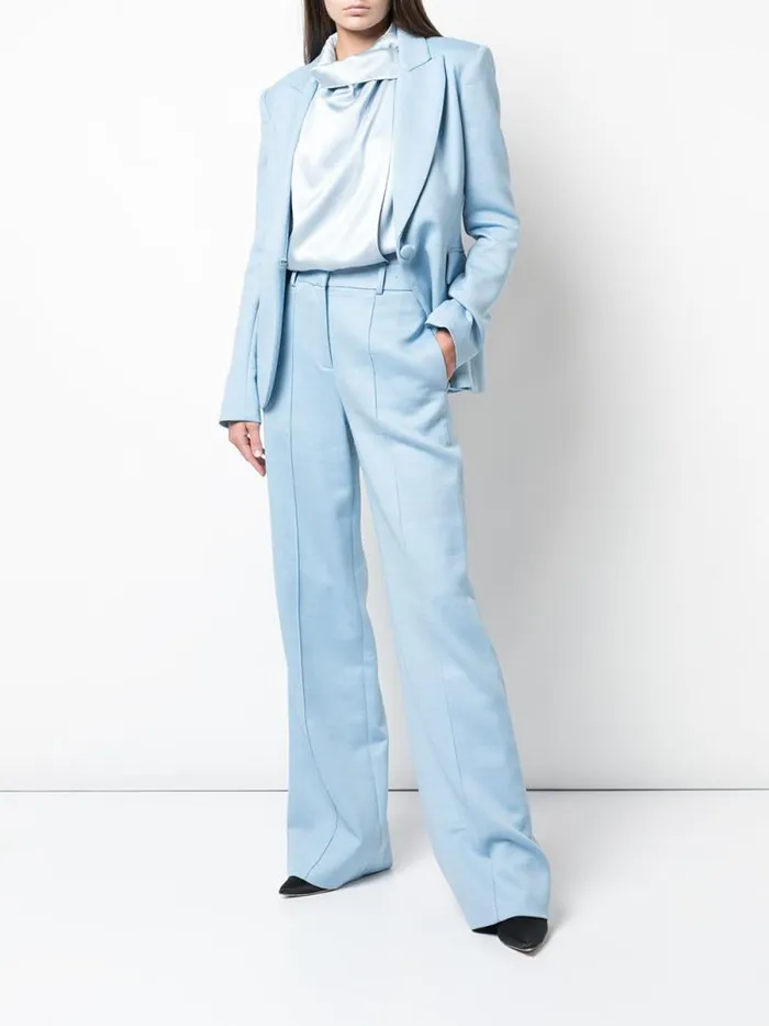 Adam Lippes Jackets and Coats Single Breasted Blazer In Double Face Wool Pale Blue 8211 Women