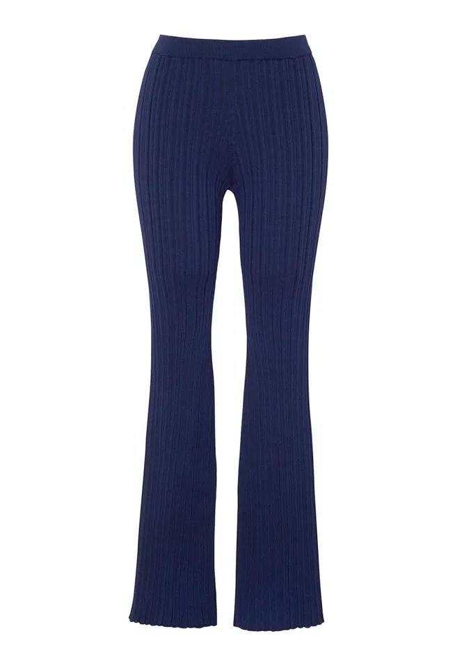 Adam Lippes Pants Knit Flare Pant In Cotton Crepe Navy 8211 Women