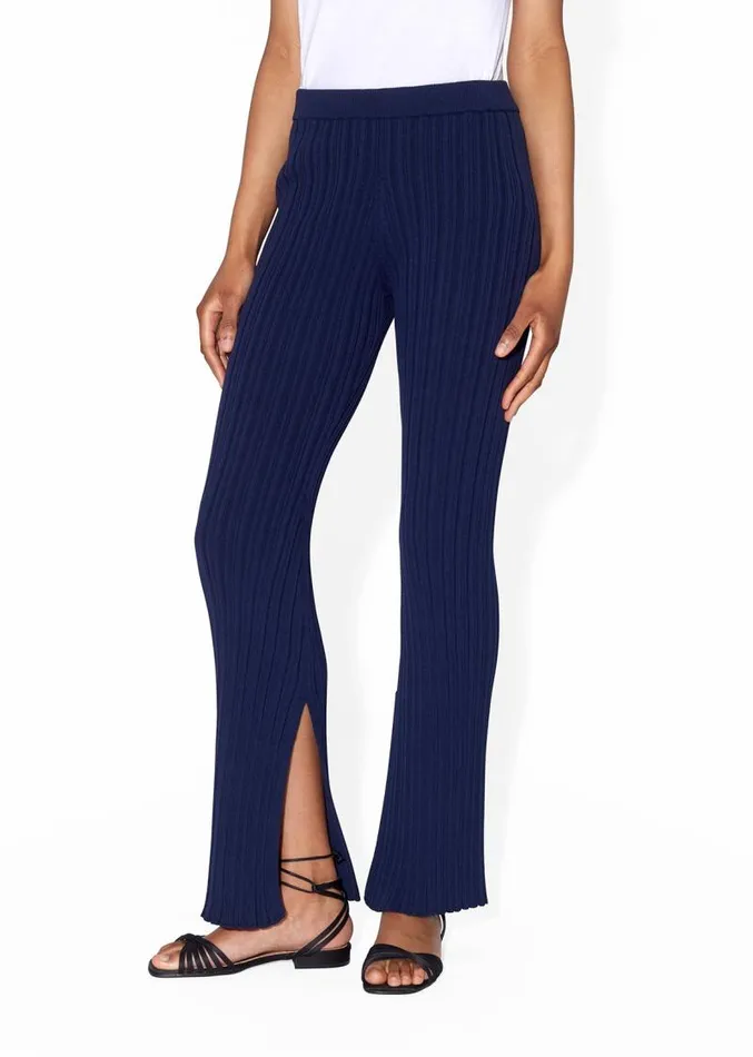 Adam Lippes Pants Knit Flare Pant In Cotton Crepe Navy 8211 Women