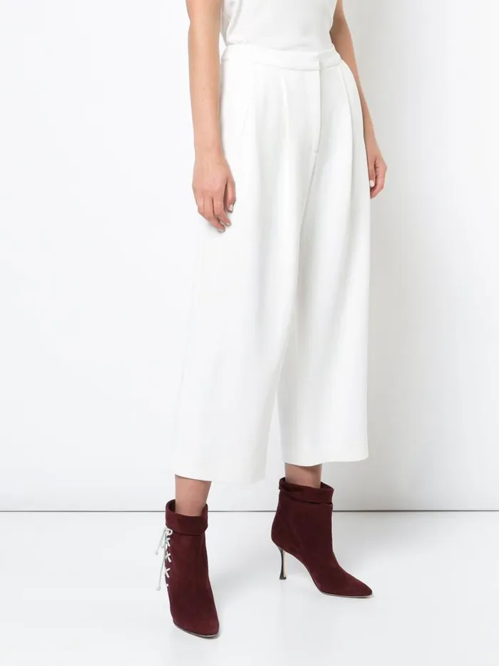 Adam Lippes Pants Pleat Front Culotte In Stretch Cady Ivory 8211 Women
