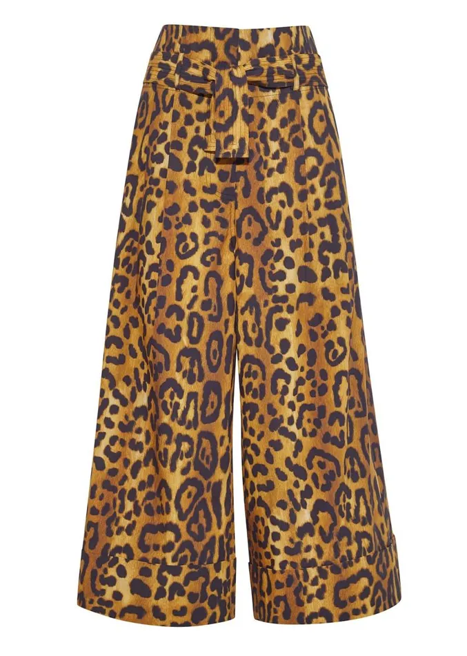 Adam Lippes Pants TieWaist WideLeg Culotte In Printed Poplin Jaguar 8211 Women