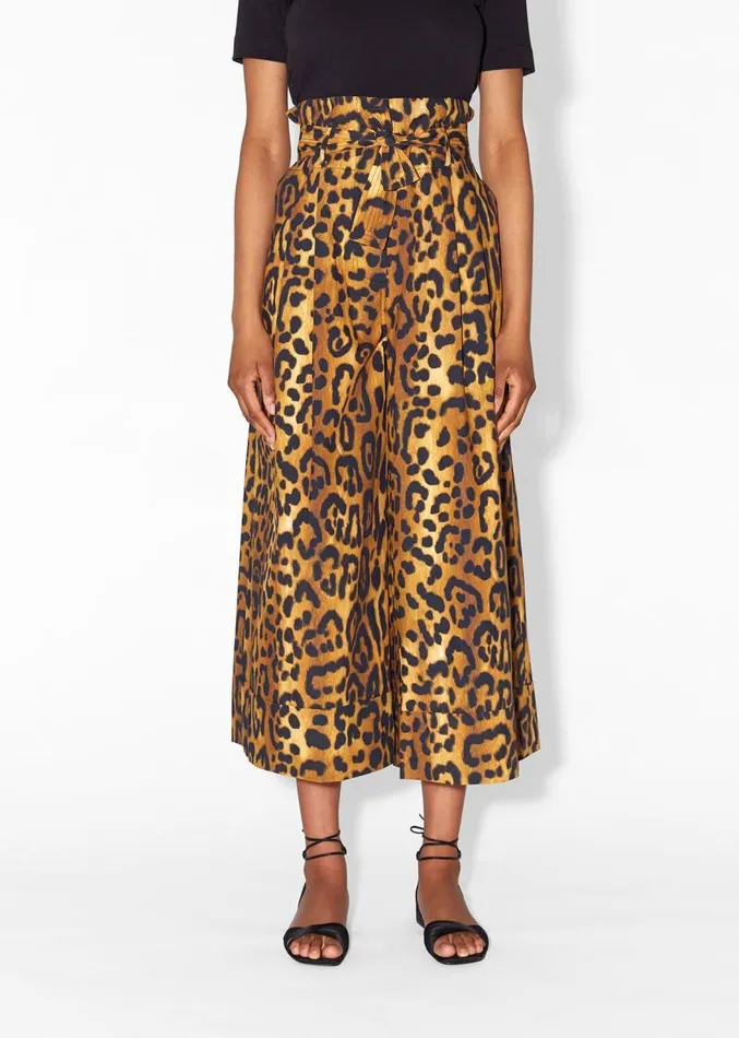 Adam Lippes Pants TieWaist WideLeg Culotte In Printed Poplin Jaguar 8211 Women