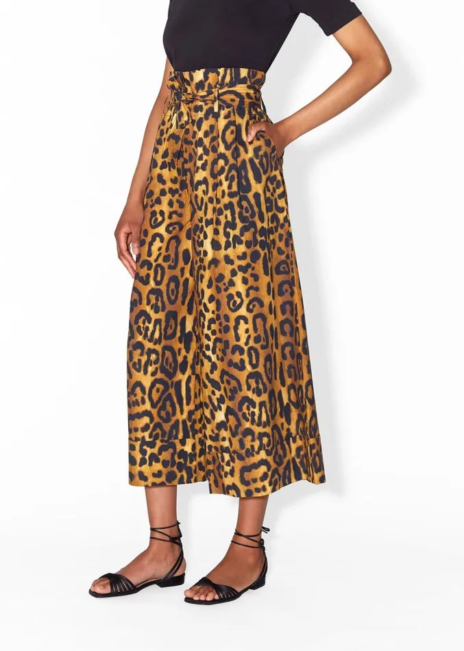 Adam Lippes Pants TieWaist WideLeg Culotte In Printed Poplin Jaguar 8211 Women