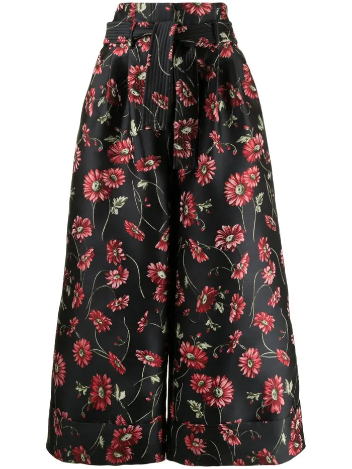 Adam Lippes Pants TieWaist WideLeg Pant In Jacquard Black Daisy 8211 Women
