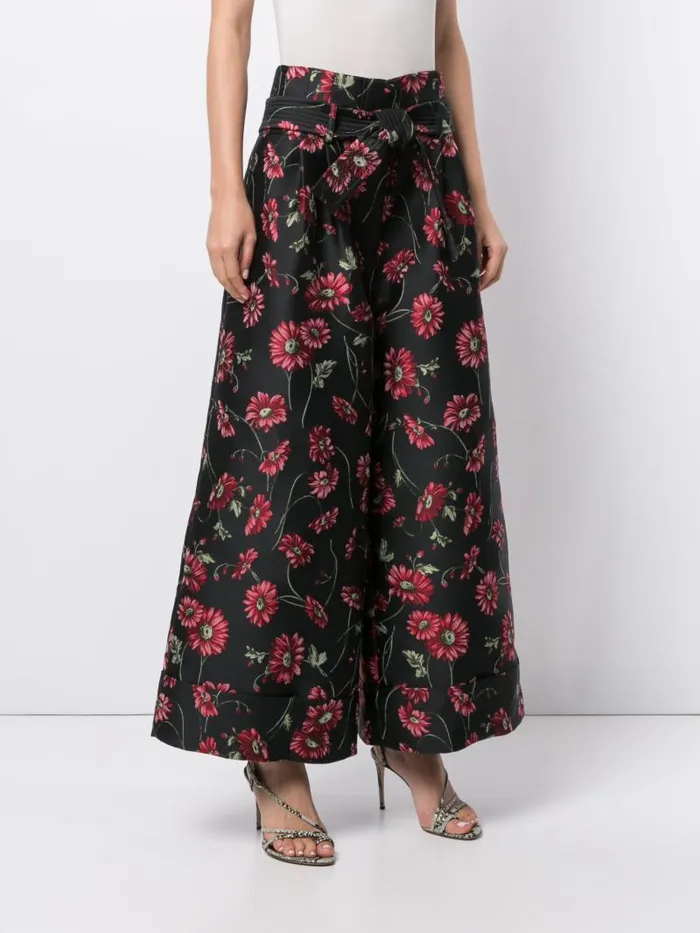 Adam Lippes Pants TieWaist WideLeg Pant In Jacquard Black Daisy 8211 Women