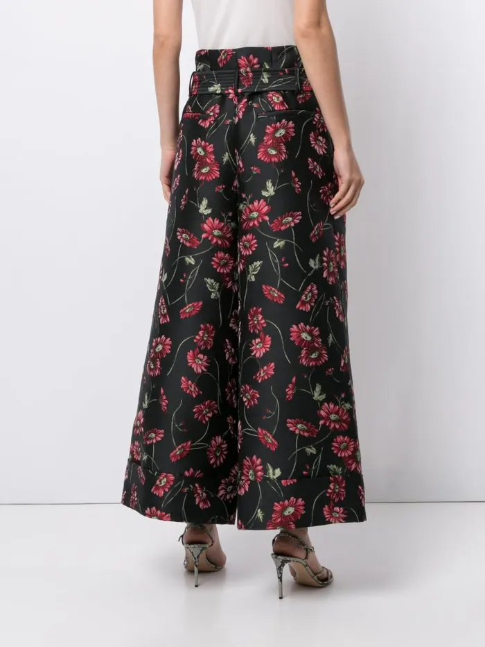 Adam Lippes Pants TieWaist WideLeg Pant In Jacquard Black Daisy 8211 Women