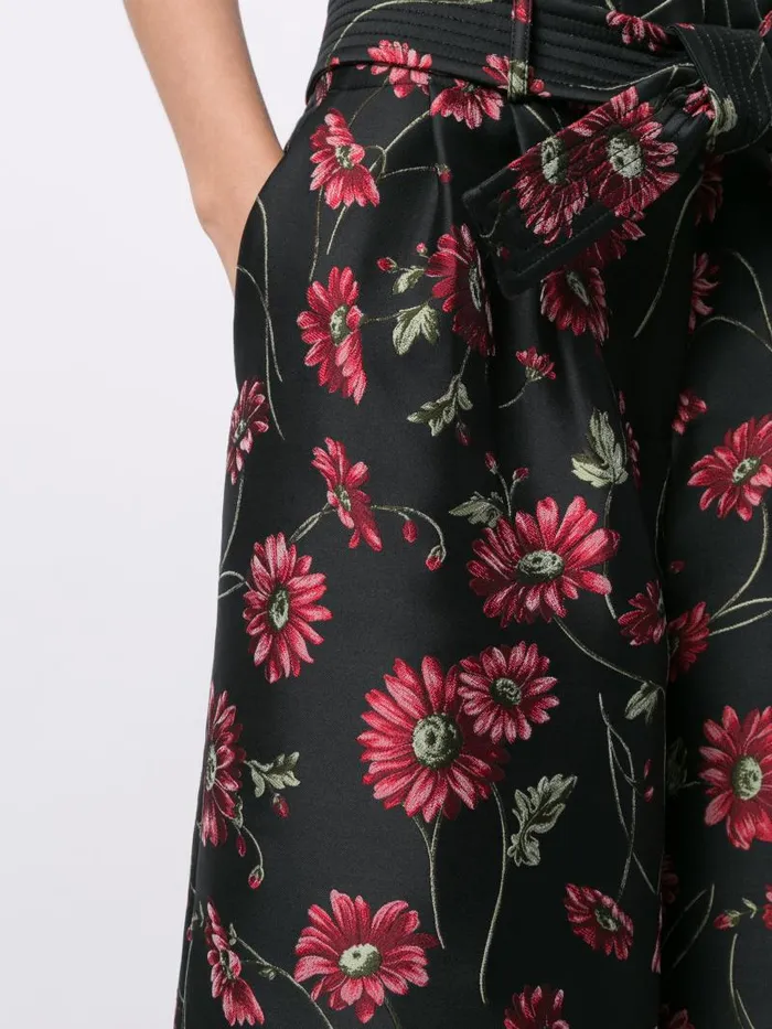 Adam Lippes Pants TieWaist WideLeg Pant In Jacquard Black Daisy 8211 Women