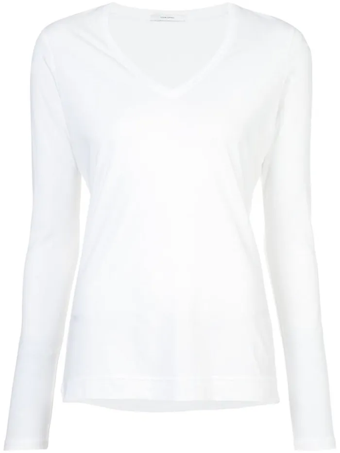 Adam Lippes Pima Cotton TShirts Long Sleeve VNeck TShirt In Pima Cotton White 8211 Women