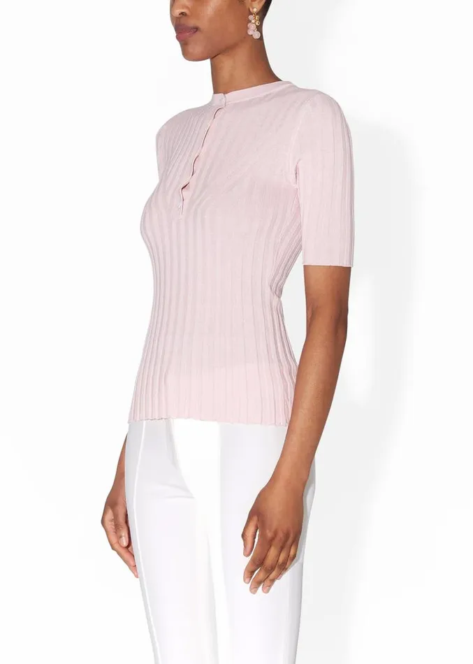Adam Lippes Sweaters 34 Sleeve Henley In Silk Cashmere Blush 8211 Women