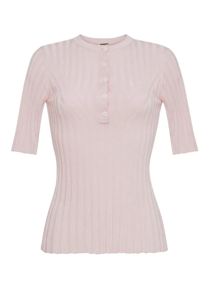 Adam Lippes Sweaters 34 Sleeve Henley In Silk Cashmere Blush 8211 Women