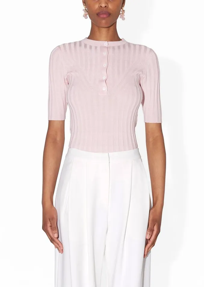 Adam Lippes Sweaters 34 Sleeve Henley In Silk Cashmere Blush 8211 Women
