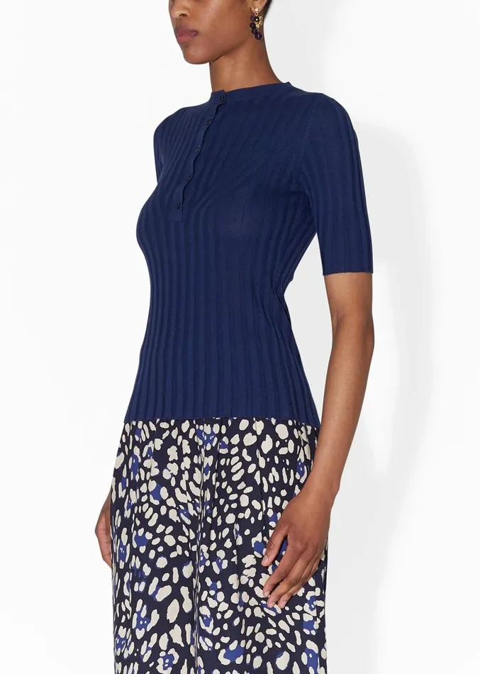 Adam Lippes Sweaters 34 Sleeve Henley In Silk Cashmere Navy 8211 Women