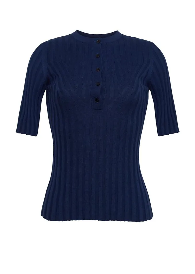 Adam Lippes Sweaters 34 Sleeve Henley In Silk Cashmere Navy 8211 Women