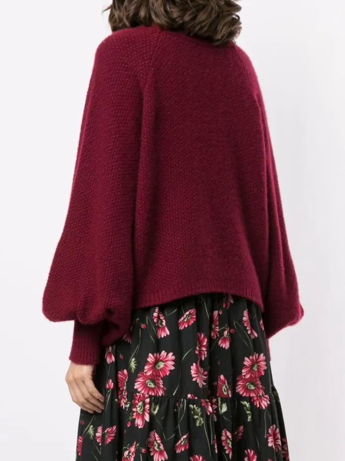 Adam Lippes Sweaters Puff Sleeve Cable Knit Turtleneck In Silk Cashmere Burgundy 8211 Women