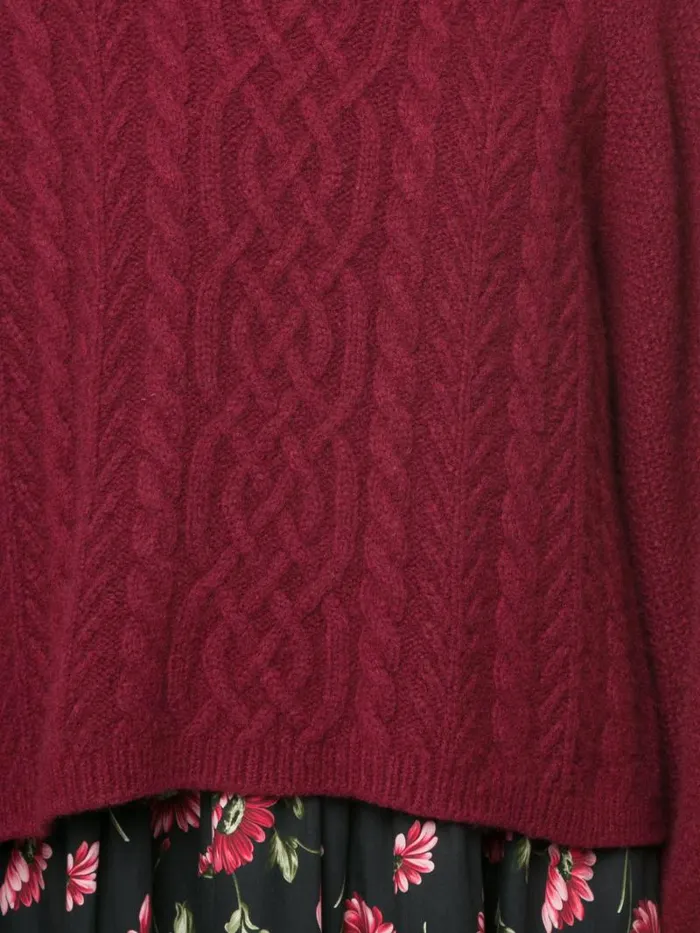 Adam Lippes Sweaters Puff Sleeve Cable Knit Turtleneck In Silk Cashmere Burgundy 8211 Women