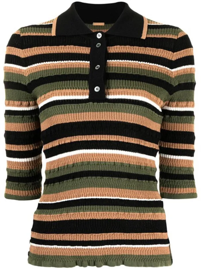 Adam Lippes Sweaters Short Sleeve Polo Sweater In Cotton Crepe Black Multi Stripe 8211 Women