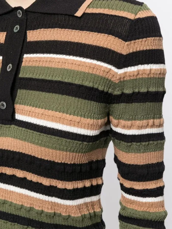 Adam Lippes Sweaters Short Sleeve Polo Sweater In Cotton Crepe Black Multi Stripe 8211 Women