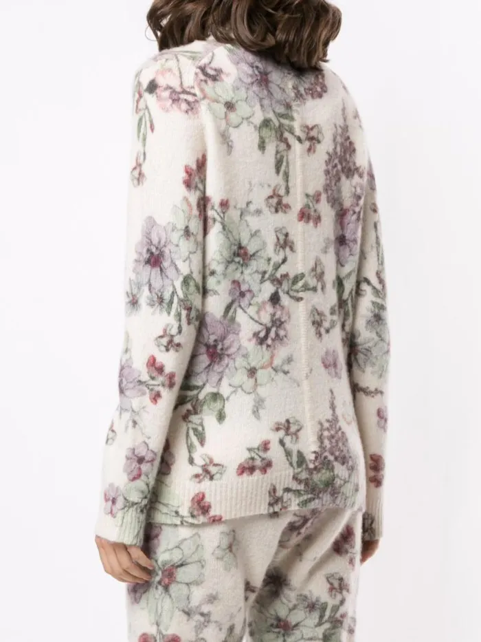 Adam Lippes Sweaters VNeck Sweater In Printed Silk Cashmere White Floral 8211 Women