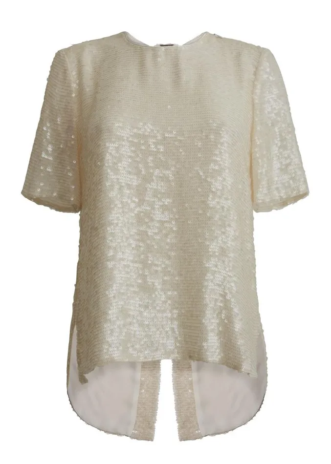 Adam Lippes Tops Cross Back TShirt In Embroidered Sequin Ivory 8211 Women