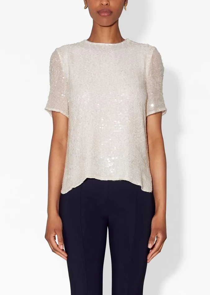 Adam Lippes Tops Cross Back TShirt In Embroidered Sequin Ivory 8211 Women