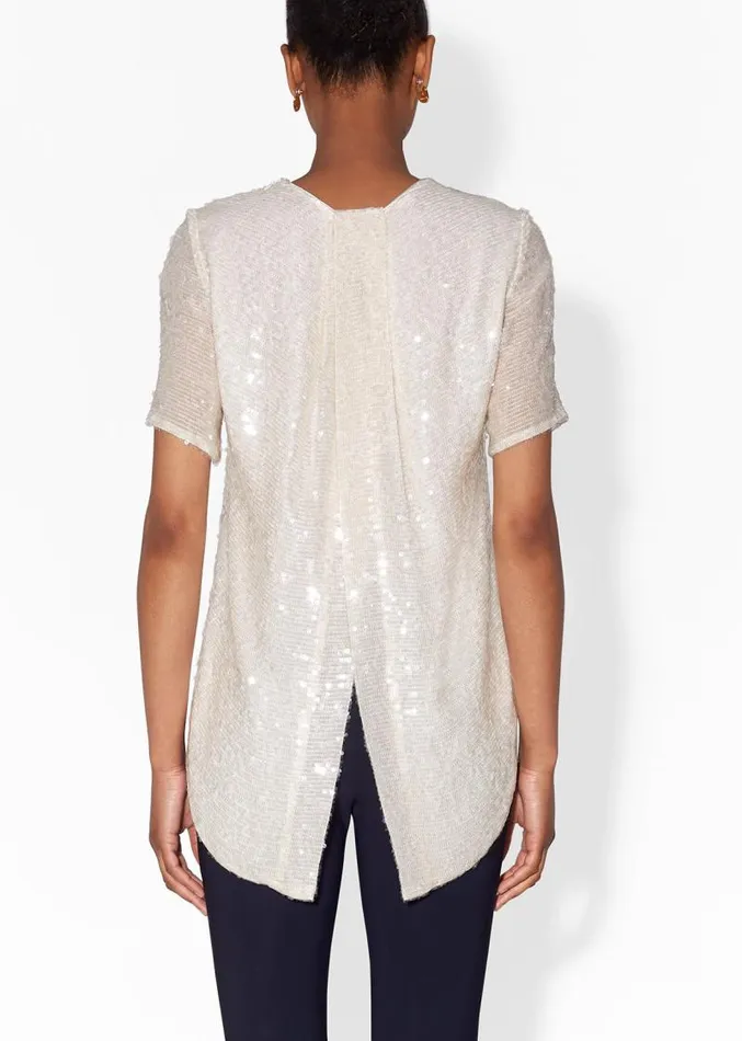 Adam Lippes Tops Cross Back TShirt In Embroidered Sequin Ivory 8211 Women