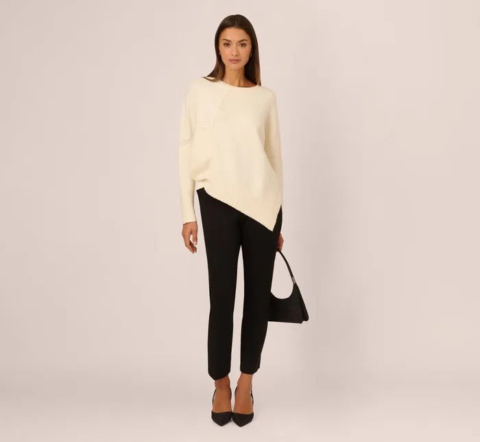 Adrianna Papell Coord Sets Asymmetrical Slouchy Dolman Sleeve Pullover Sweater In Cream 8211 Women