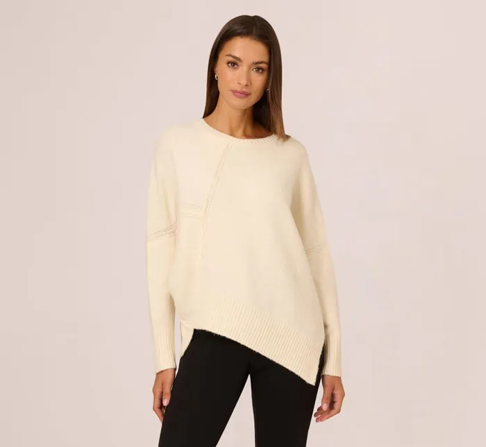 Adrianna Papell Coord Sets Asymmetrical Slouchy Dolman Sleeve Pullover Sweater In Cream 8211 Women