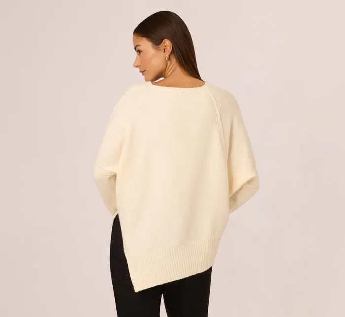 Adrianna Papell Coord Sets Asymmetrical Slouchy Dolman Sleeve Pullover Sweater In Cream 8211 Women
